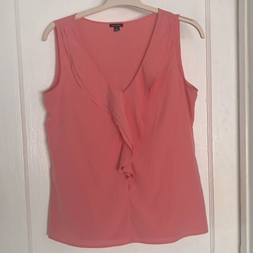 Ann Taylor Coral Pink Sleeveless Blouse. Size M. Great condition! Ruffled front.